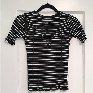 American Eagle Outfitters Lace-Up Ribbed Tee